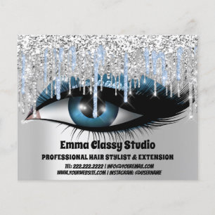 Hairdresser Nail Lashes Silver Blue Glitter Drips Flyer