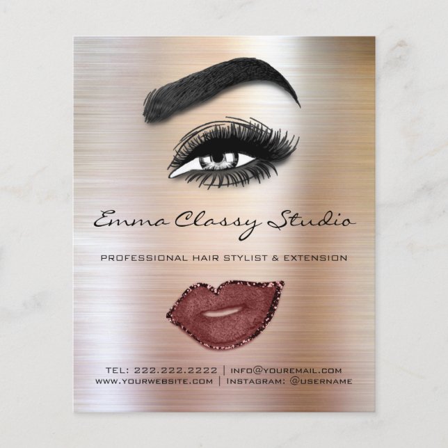 Hairdresser Price List Rose Lash Brow Makeup Lips Flyer (Front)
