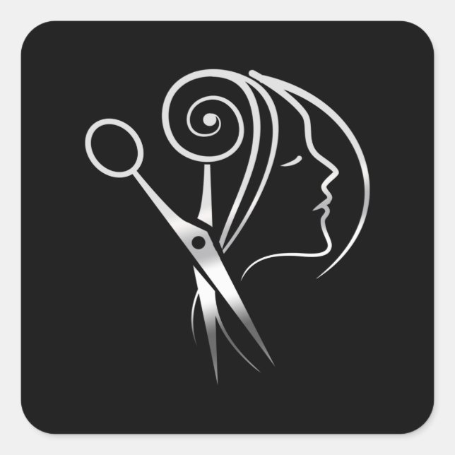 Hairdresser Saloon Barber Shop Logo Square Sticker (Front)