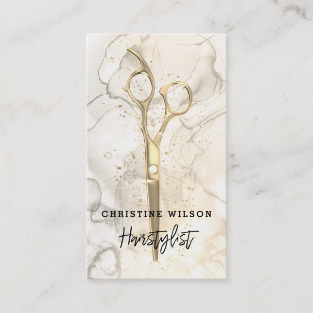 hairdresser scissors ink splashes business card (Front)