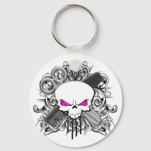 Hairdresser Skull Keychain