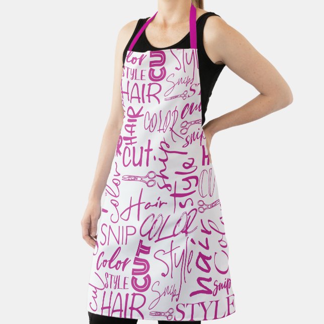 Hairdresser Typography Pink And White Modern Apron (Insitu)