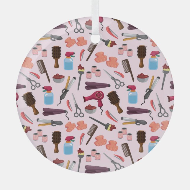 Hairdressing Tools, Seamless Stylish Pattern. Glass Ornament (Front)