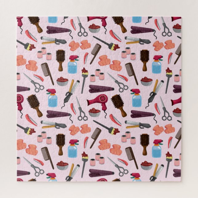 Hairdressing Tools, Seamless Stylish Pattern. Jigsaw Puzzle (Vertical)
