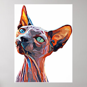 Hairless cat Abstract animal Art Colorful Poster