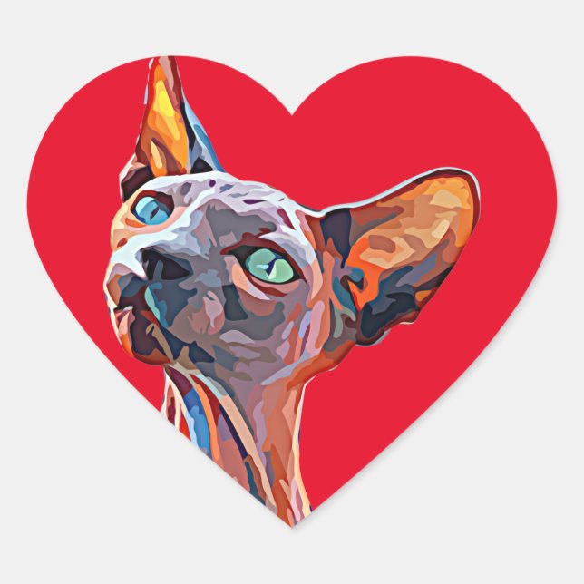Hairless cat Abstract animal Art Colourful Heart Sticker (Front)