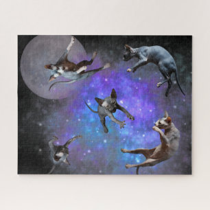 Hairless Cats Floating Space Galaxy Funny Sphynx Jigsaw Puzzle
