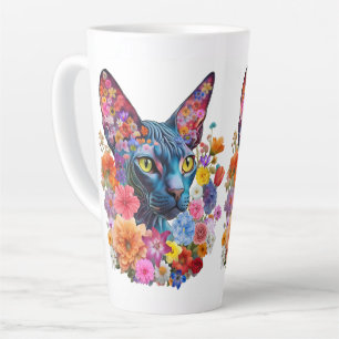 Hairless Sphynx Cat Art Floral  Latte Mug