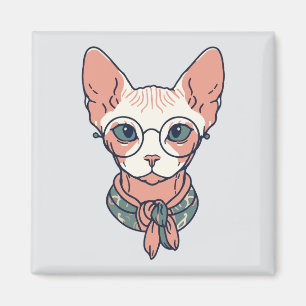 Hairless Sphynx Cat wearing glasses Magnet