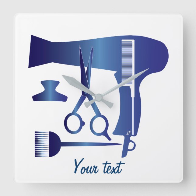 Hairstyles tools square wall clock (Front)