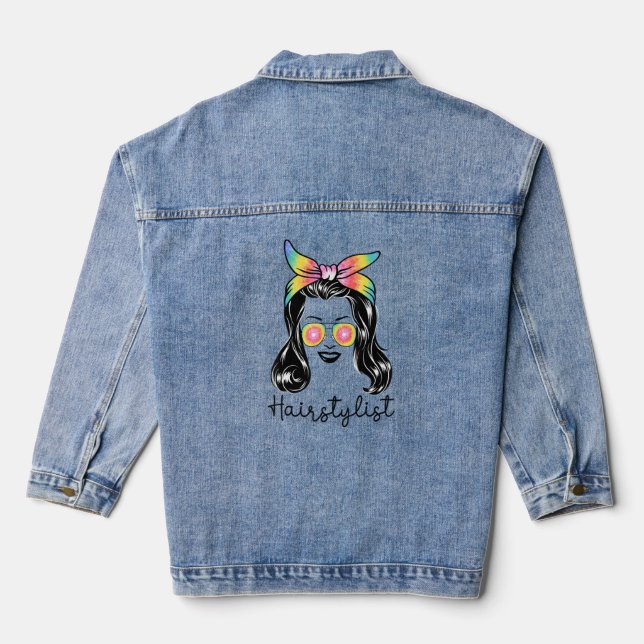 Hairstylist Apparel Hairdresser Barber for Women 1 Denim Jacket (Back)