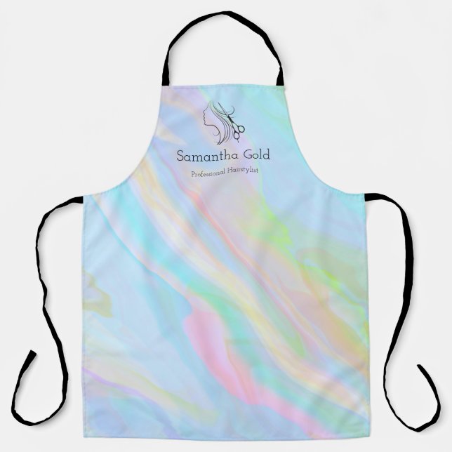 Hairstylist Apron Rainbow Holographic Logo Salon (Front)