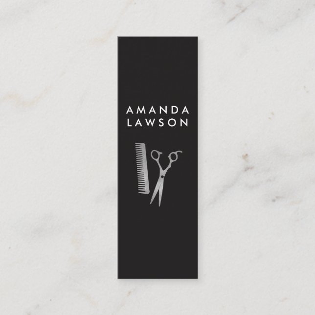 Hairstylist Chic Shears and Comb Grey Mini Business Card (Front)