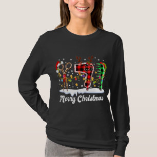 Hairstylist Christmas Buffalo Plaid Red Hairdresse T-Shirt