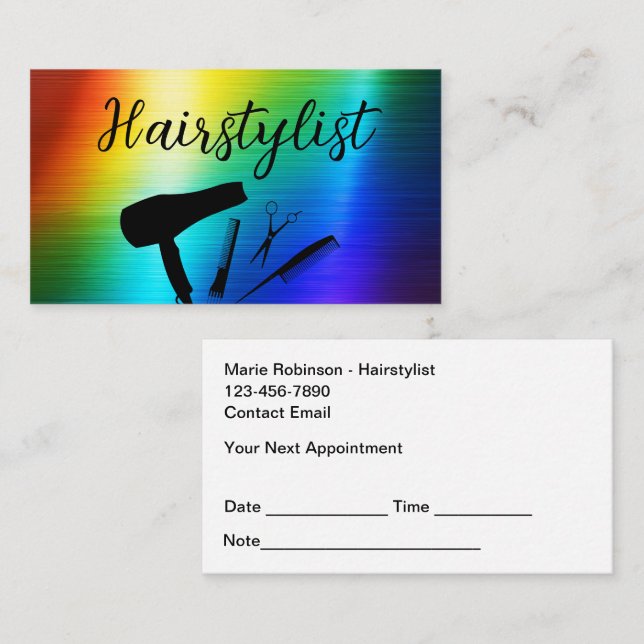 Hairstylist Colourful Trendy Appointment Reminder  Business Card (Front/Back)
