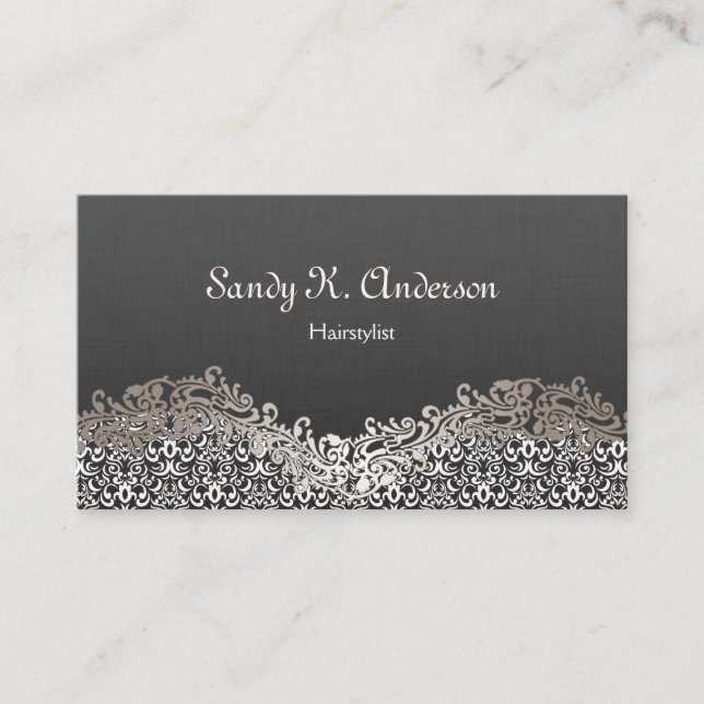 Hairstylist - Elegant Damask Lace Business Card (Front)