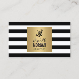 Hairstylist Gold Black White Stripes Appointment Card