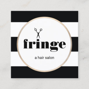 Hairstylist Gold Scissors Black White Striped Square Business Card