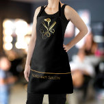 Hairstylist Hair Dresser Salon Personalized Apron<br><div class="desc">A simple stylish design for hairdressers or beauticians or similar with the business name in stylish gold typography on a classic black background. Haircut scissors logo with elegant gold script typography. Also great for BBQ, cooking, baking, dinner party, Easy to customize the text. You can also change text and black...</div>