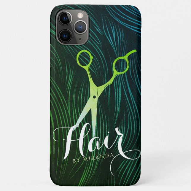 Hairstylist Hairdresser Beauty Green Gold Scissors Case-Mate iPhone Case (Back)