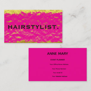 Hairstylist Hot Pink Gold Black Abstract Rustic Business Card