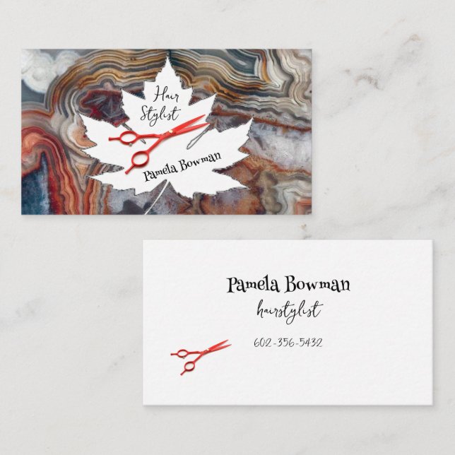 Hairstylist Lace Agate Stone Red Scissors  Business Card (Front/Back)