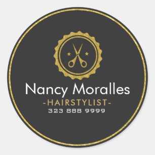 HairStylist Logo-Gold Scissors & Circle Classic Round Sticker