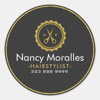 HairStylist Logo-Gold Scissors & Circle Classic Round Sticker