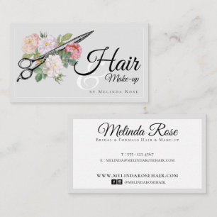 Hairstylist Makeup Artist Grey Floral Elegant  Business Card