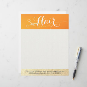 Hairstylist Makeup Salon Chic Orange Gold Scissors Letterhead