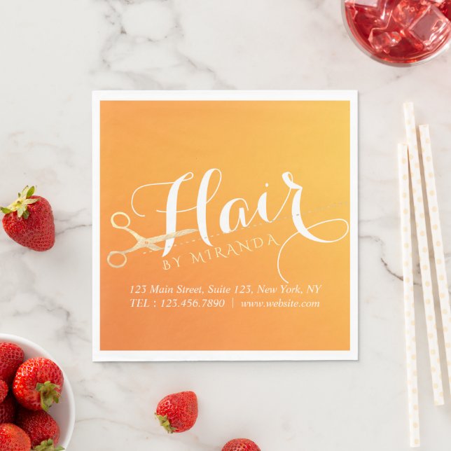 Hairstylist Makeup Salon Chic Orange Gold Scissors Napkin (Insitu)