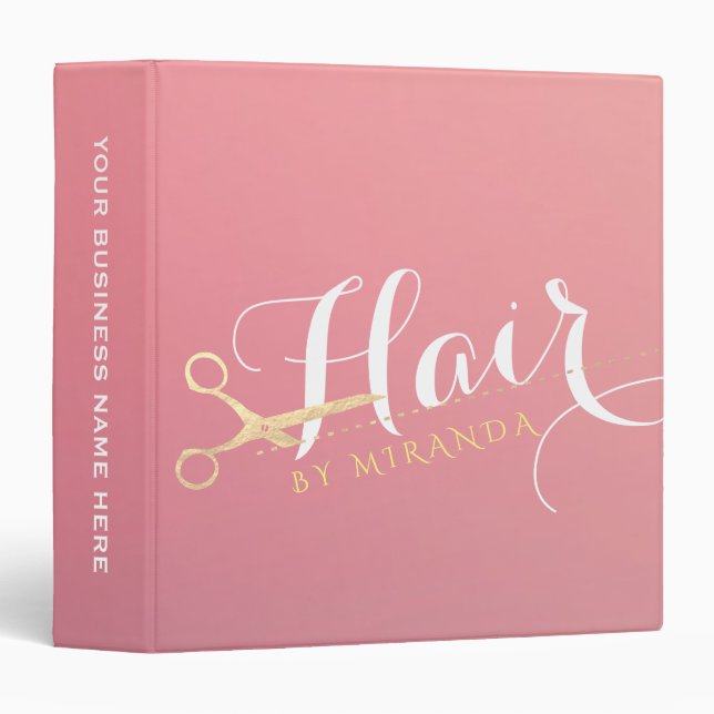 Hairstylist Makeup Salon Modern Pink Gold Scissors Binder (Front/Spine)