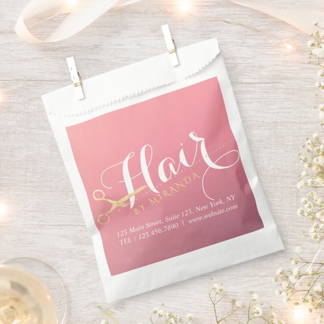 Hairstylist Makeup Salon Modern Pink Gold Scissors Favour Bag (Clipped)