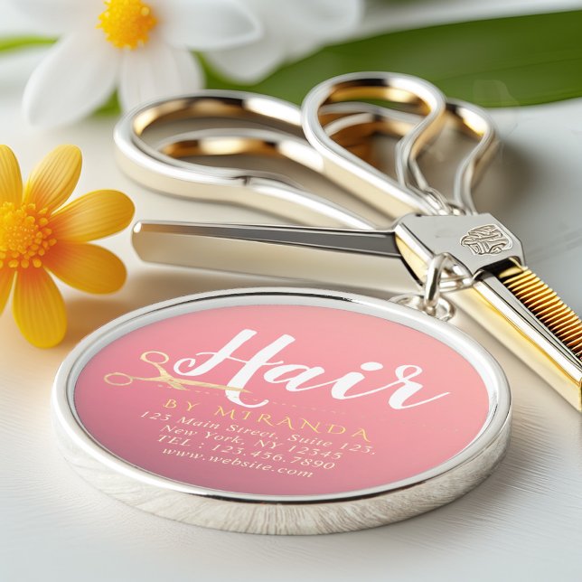 Hairstylist Makeup Salon Modern Pink Gold Scissors Keychain (Creator Uploaded)