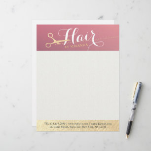 Hairstylist Makeup Salon Modern Pink Gold Scissors Letterhead