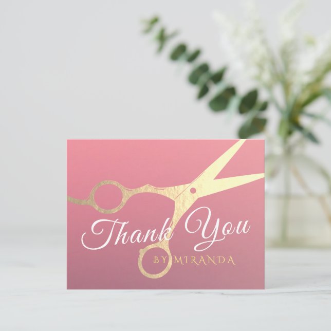 Hairstylist Makeup Salon Modern Pink Gold Scissors Postcard (Standing Front)