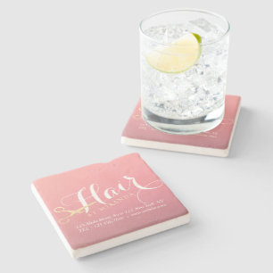 Hairstylist Makeup Salon Modern Pink Gold Scissors Stone Coaster