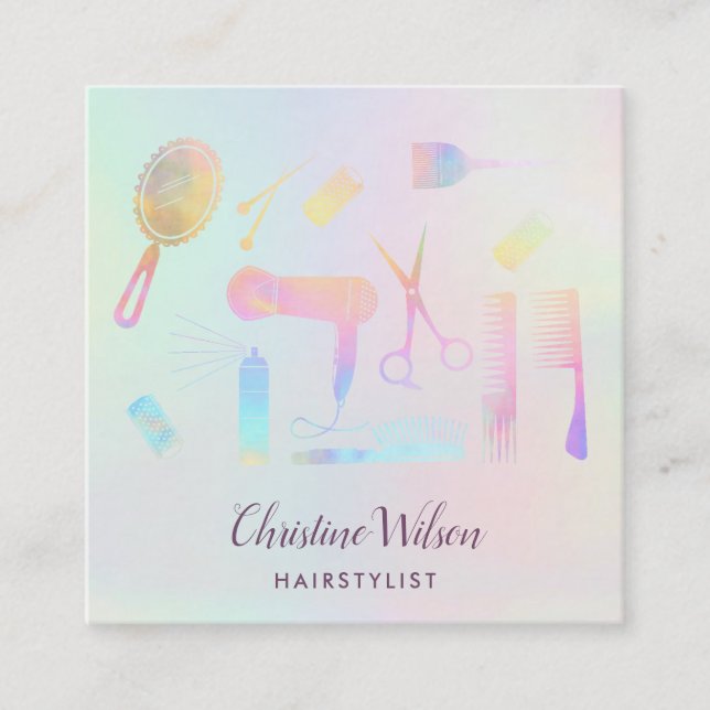 hairstylist pastel colours pattern square business card (Front)