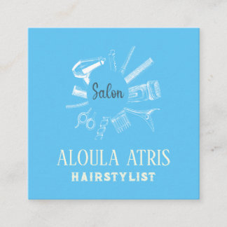HairStylist Professional hairdress Salon Sage Blue Square Business Card