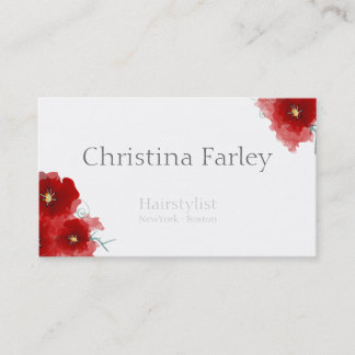 Hairstylist Red Flowers Grey Information Business Card