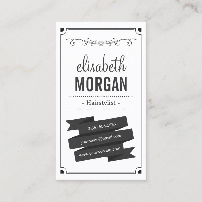 Hairstylist - Retro Black and White Business Card (Front)