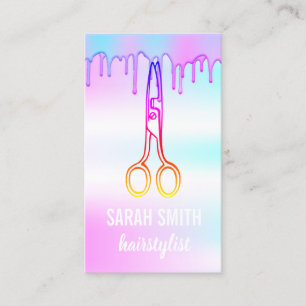 hairstylist scissors holographic modern business card
