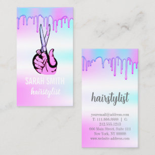 hairstylist scissors holographic modern business card