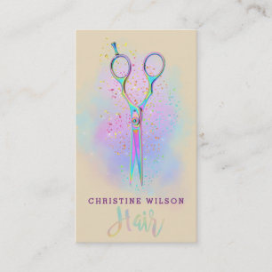 hairstylist scissors on purple cloud glitter business card