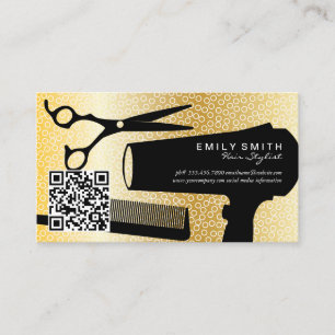 Hairstylist Tools Gold Circle Pattern QR Code Appointment Card