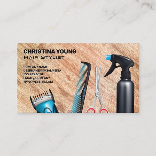 Hairstylist Tools | Wood Grain Appt Appointment Card (Front)