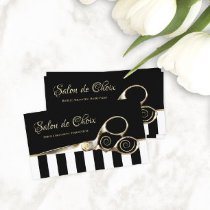 Hairstylist Wide Stripes Chic Gold Salon Scissors Business Card