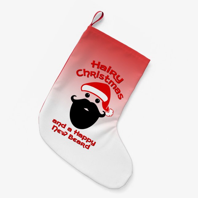 Hairy Christmas, Happy New Beard Small Christmas Stocking (Front (Hanging))
