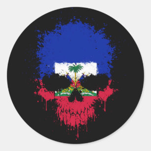 Haiti Dripping Splatter Skull Classic Round Sticker