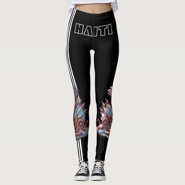 HAITI FLAG BLACK HAVIC ACD LEGGINGS (Front)